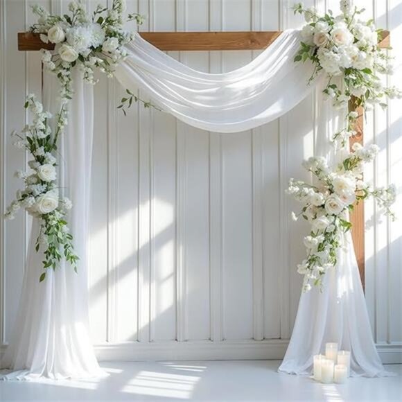 Wedding Arch Draping Fabric, 1 Panel 28" x 19Ft White Wedding Arch Drapes Sheer - Picture 7 of 7